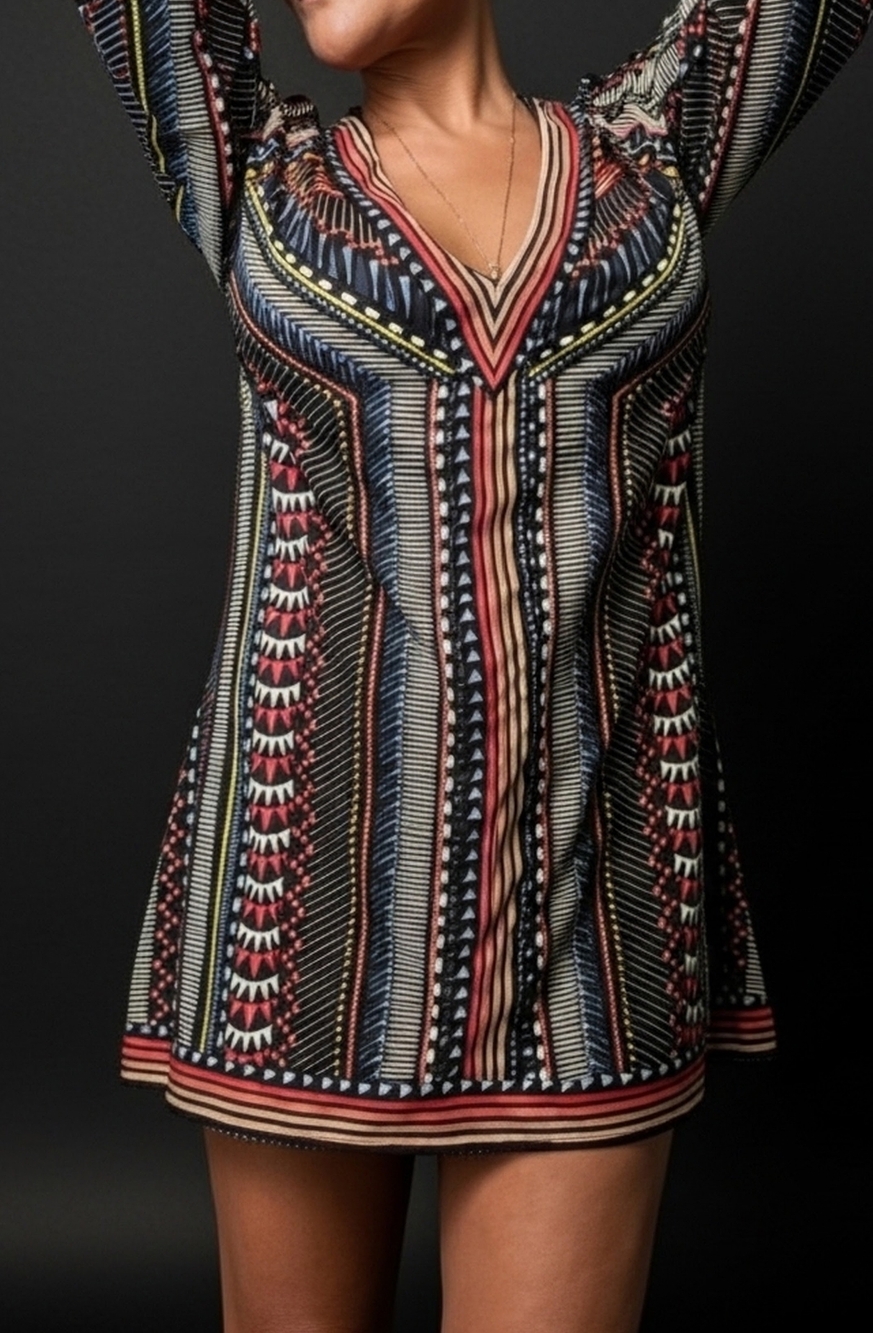 Bar III Patterned V-Neck Mini - Picture 3 of 8